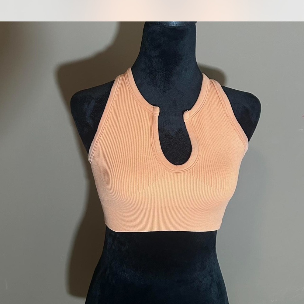 Peach Ribbed Halter Crop Top